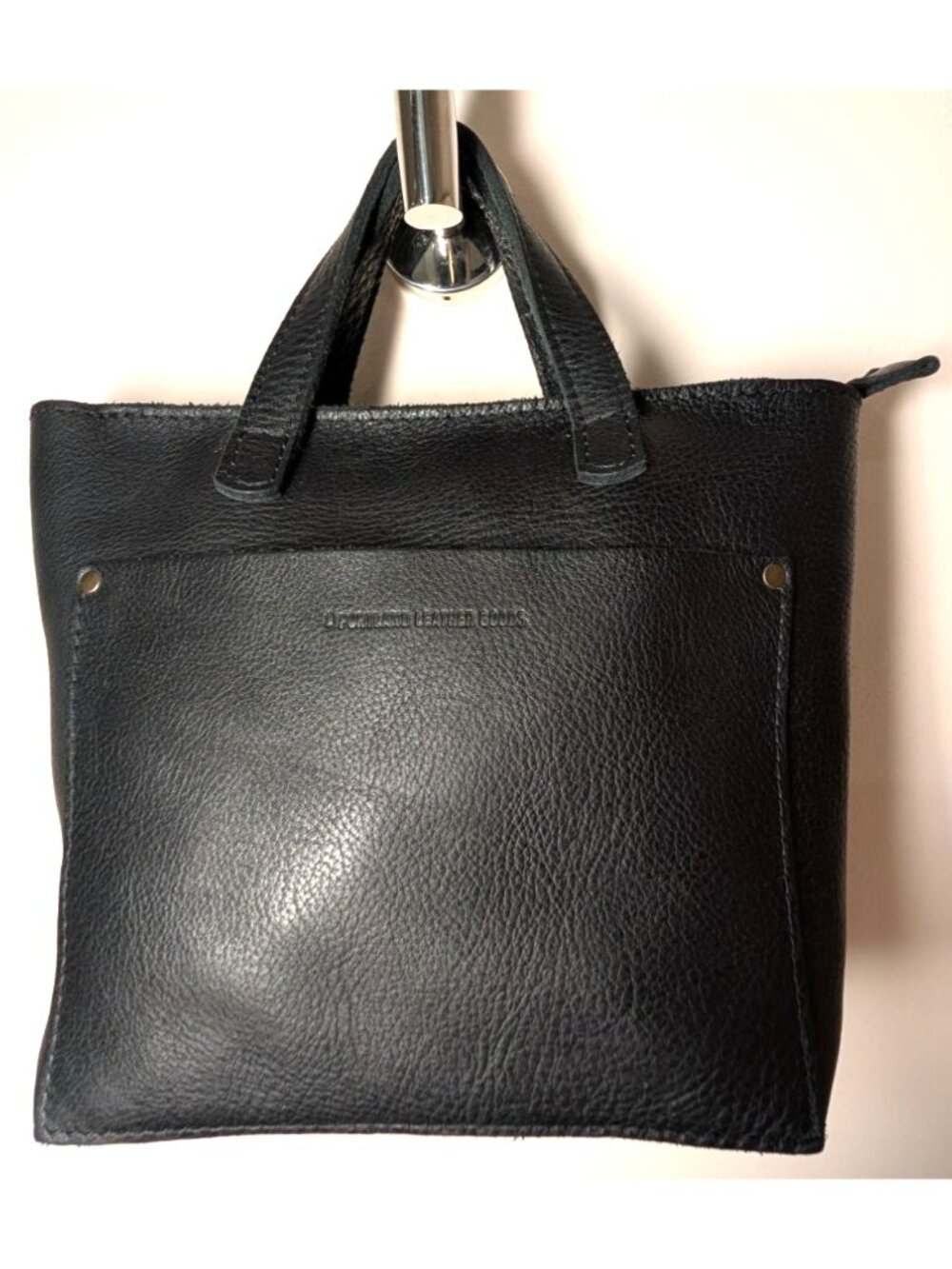Portland Leather Goods Mini Crossbody Tote, Black Pebbled Leather with Zipper